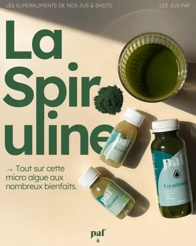 ✨ Découvrez la spiruline bleue !

Un superaliment riche en antioxydants, qui s'intègre parfaitement dans les boissons, comme dans notre jus Gratitude et dans notre shot Élévation 🍃

💡 Rien de tel pour booster votre énergie et renforcer votre système immunitaire !

🌱 Swipez pour en apprendre plus sur cette micro algue aux (très) nombreuses vertus.

#spirulinebleue #lifestylehealthy #vivresainement #equilibrenutritionnel #superaliment #habitudesanté #healthychoices  #bienmanger #lifeinbalance #spiruline #superaliment #boostimmunitaire #antioxydants #boissonsfraîches #drinkstagram #bienetre  #selfcare #prendresoindesoi